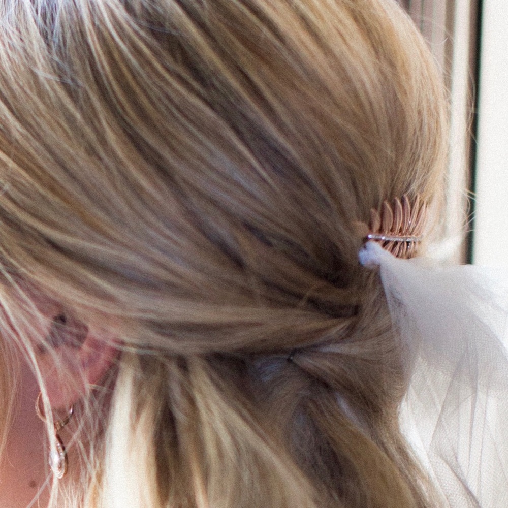chloe + isabel rose gold hair brooch
